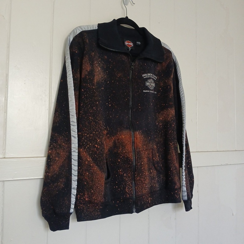 Harley-Davidson Jacket Satin Inset Soft Shell Women's XL Black Bleach Dye Marin - Picture 3 of 12